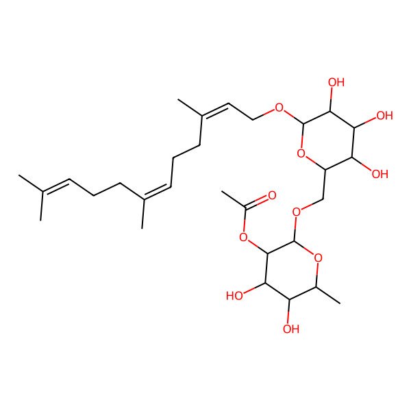 2D Structure of [4,5-Dihydroxy-6-methyl-2-[[3,4,5-trihydroxy-6-(3,7,11-trimethyldodeca-2,6,10-trienoxy)oxan-2-yl]methoxy]oxan-3-yl] acetate