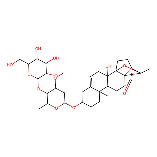 2D Structure of (1R,2R,7S,10R,11R,14S,17R,18S)-2-hydroxy-7-[(2R,4R,5S,6R)-4-methoxy-6-methyl-5-[(2S,3R,4S,5S,6R)-3,4,5-trihydroxy-6-(hydroxymethyl)oxan-2-yl]oxyoxan-2-yl]oxy-10,17-dimethyl-16,21-dioxahexacyclo[15.3.1.01,14.02,11.05,10.014,18]henicos-4-en-15-one