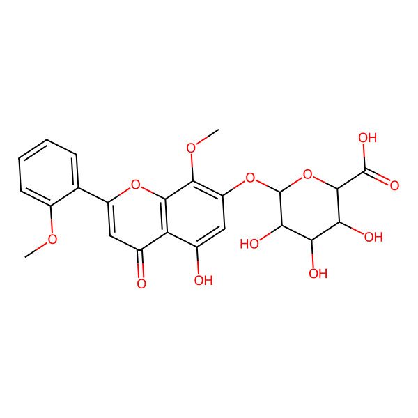 2D Structure of (2S,3S,4S,5R,6S)-3,4,5-trihydroxy-6-[5-hydroxy-8-methoxy-2-(2-methoxyphenyl)-4-oxochromen-7-yl]oxyoxane-2-carboxylic acid