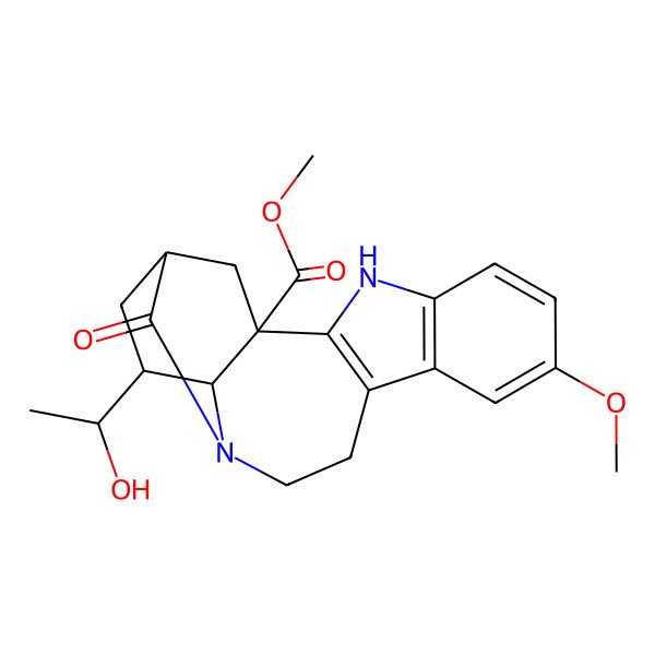 2D Structure of methyl (1S,15R,17R,18S)-17-[(1R)-1-hydroxyethyl]-7-methoxy-14-oxo-3,13-diazapentacyclo[13.3.1.02,10.04,9.013,18]nonadeca-2(10),4(9),5,7-tetraene-1-carboxylate