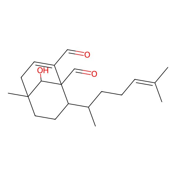 2D Structure of (1R,5R,8S,9S)-9-hydroxy-5-methyl-8-[(2R)-6-methylhept-5-en-2-yl]bicyclo[3.3.1]non-2-ene-1,2-dicarbaldehyde
