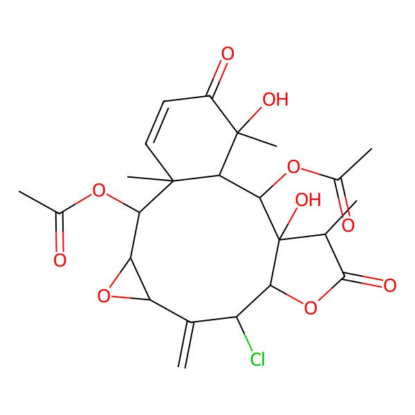 2D Structure of [(1R,2R,3R,5R,7S,8R,11R,12S,13S,14S,15S)-13-acetyloxy-7-chloro-12,15-dihydroxy-1,11,15-trimethyl-6-methylidene-10,16-dioxo-4,9-dioxatetracyclo[12.4.0.03,5.08,12]octadec-17-en-2-yl] acetate