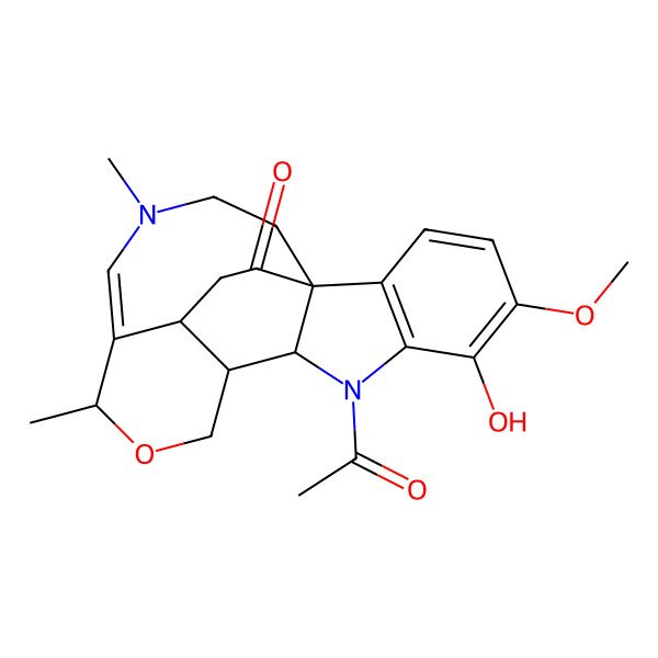 2D Structure of (1S,9S,10R,13R,21R)-8-acetyl-6-hydroxy-5-methoxy-13,16-dimethyl-12-oxa-8,16-diazapentacyclo[8.8.3.01,9.02,7.014,21]henicosa-2(7),3,5,14-tetraen-19-one