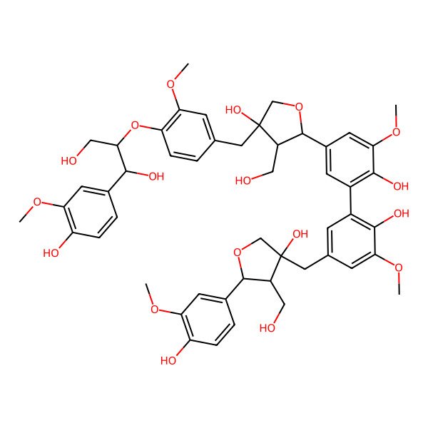 2D Structure of 2-[4-[[3-Hydroxy-5-[4-hydroxy-3-[2-hydroxy-5-[[3-hydroxy-5-(4-hydroxy-3-methoxyphenyl)-4-(hydroxymethyl)oxolan-3-yl]methyl]-3-methoxyphenyl]-5-methoxyphenyl]-4-(hydroxymethyl)oxolan-3-yl]methyl]-2-methoxyphenoxy]-1-(4-hydroxy-3-methoxyphenyl)propane-1,3-diol