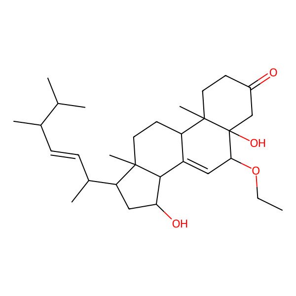 2D Structure of (5alpha,6beta,15beta,22E)-6-ethoxy-5,15-dihydroxyergosta-7,22-dien-3-one