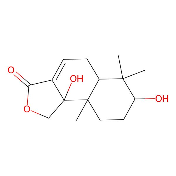 2D Structure of (5aR,7S,9aS,9bS)-7,9b-dihydroxy-6,6,9a-trimethyl-1,5,5a,7,8,9-hexahydrobenzo[e][2]benzofuran-3-one