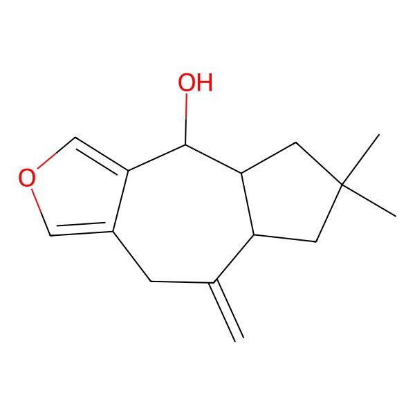2D Structure of (5aS,8aR,9S)-7,7-dimethyl-5-methylidene-4,5a,6,8,8a,9-hexahydroazuleno[5,6-c]furan-9-ol