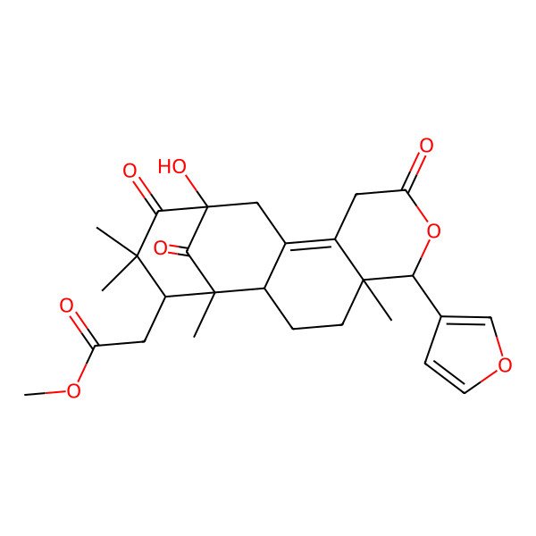 2D Structure of Methyl 2-[6-(furan-3-yl)-13-hydroxy-1,5,15,15-tetramethyl-8,14,17-trioxo-7-oxatetracyclo[11.3.1.02,11.05,10]heptadec-10-en-16-yl]acetate