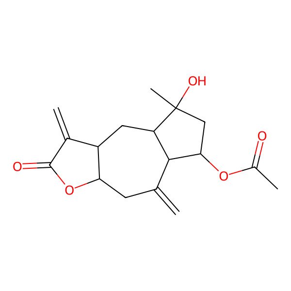 2D Structure of (8-Hydroxy-8-methyl-1,5-dimethylidene-2-oxo-3a,4,5a,6,7,8a,9,9a-octahydroazuleno[6,5-b]furan-6-yl) acetate