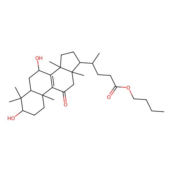 2D Structure of Butyl 4-(3,7-dihydroxy-4,4,10,13,14-pentamethyl-11-oxo-1,2,3,5,6,7,12,15,16,17-decahydrocyclopenta[a]phenanthren-17-yl)pentanoate