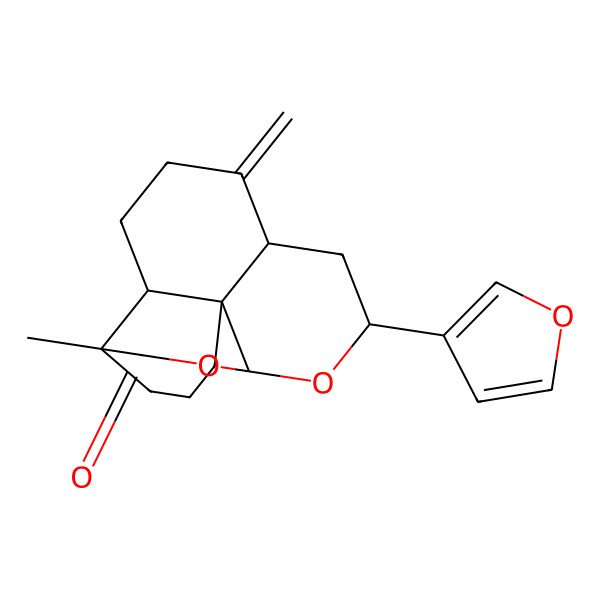 2D Structure of (1S,2S,6S,8S,10R,13S)-8-(furan-3-yl)-13-methyl-5-methylidene-9,11-dioxatetracyclo[8.6.0.01,6.02,13]hexadecan-12-one