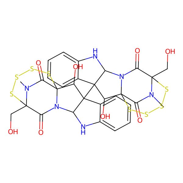 2D Structure of 2-Hydroxy-3-[2-hydroxy-14-(hydroxymethyl)-20-methyl-13,19-dioxo-15,16,17,18-tetrathia-10,12,20-triazapentacyclo[12.4.2.01,12.03,11.04,9]icosa-4,6,8-trien-3-yl]-14-(hydroxymethyl)-20-methyl-15,16,17,18-tetrathia-10,12,20-triazapentacyclo[12.4.2.01,12.03,11.04,9]icosa-4,6,8-triene-13,19-dione