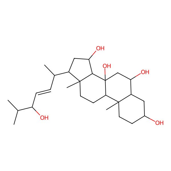 2D Structure of (3S,5S,6S,8S,9R,10S,13R,14S,15R,17R)-17-[(E,2R,5R)-5-hydroxy-6-methylhept-3-en-2-yl]-10,13-dimethyl-1,2,3,4,5,6,7,9,11,12,14,15,16,17-tetradecahydrocyclopenta[a]phenanthrene-3,6,8,15-tetrol