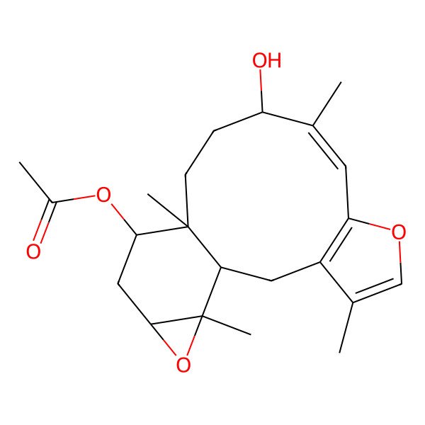 2D Structure of [(1R,8Z,10S,13R,14S,16S,18R)-10-hydroxy-4,9,13,18-tetramethyl-6,17-dioxatetracyclo[11.5.0.03,7.016,18]octadeca-3(7),4,8-trien-14-yl] acetate