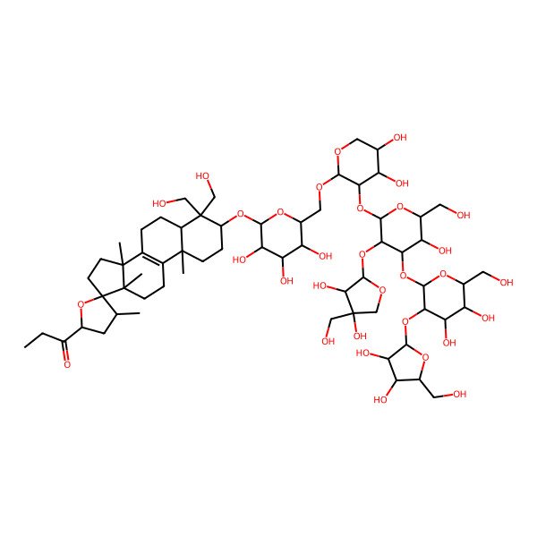 2D Structure of 1-[3-[6-[[3-[3-[3,4-Dihydroxy-4-(hydroxymethyl)oxolan-2-yl]oxy-4-[3-[3,4-dihydroxy-5-(hydroxymethyl)oxolan-2-yl]oxy-4,5-dihydroxy-6-(hydroxymethyl)oxan-2-yl]oxy-5-hydroxy-6-(hydroxymethyl)oxan-2-yl]oxy-4,5-dihydroxyoxan-2-yl]oxymethyl]-3,4,5-trihydroxyoxan-2-yl]oxy-4,4-bis(hydroxymethyl)-4',10,13,14-tetramethylspiro[1,2,3,5,6,7,11,12,15,16-decahydrocyclopenta[a]phenanthrene-17,5'-oxolane]-2'-yl]propan-1-one
