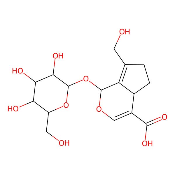 2D Structure of (1S)-7-(hydroxymethyl)-1-[(2S,3R,4S,5S,6R)-3,4,5-trihydroxy-6-(hydroxymethyl)oxan-2-yl]oxy-1,4a,5,6-tetrahydrocyclopenta[c]pyran-4-carboxylic acid