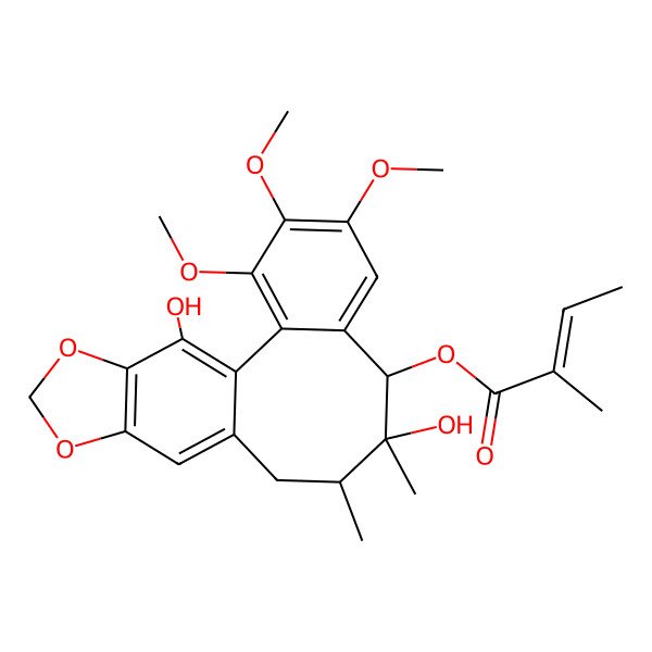 2D Structure of [(8S,9S,10S)-9,19-dihydroxy-3,4,5-trimethoxy-9,10-dimethyl-15,17-dioxatetracyclo[10.7.0.02,7.014,18]nonadeca-1(19),2,4,6,12,14(18)-hexaen-8-yl] 2-methylbut-2-enoate