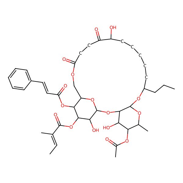 2D Structure of [(1S,3S,4R,5S,6S,8S,10S,16S,23S,24R,25R,26R)-5-acetyloxy-4,16,26-trihydroxy-6-methyl-17,20-dioxo-24-[(E)-3-phenylprop-2-enoyl]oxy-10-propyl-2,7,9,21,27-pentaoxatricyclo[21.3.1.03,8]heptacosan-25-yl] (Z)-2-methylbut-2-enoate
