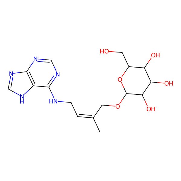 2D Structure of (2R,3S,4S,5R,6S)-2-(hydroxymethyl)-6-{[(2E)-2-methyl-4-[(7H-purin-6-yl)amino]but-2-en-1-yl]oxy}oxane-3,4,5-triol