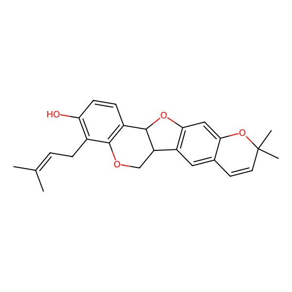 2D Structure of (1S,13R)-7,7-dimethyl-18-(3-methylbut-2-enyl)-8,12,20-trioxapentacyclo[11.8.0.02,11.04,9.014,19]henicosa-2(11),3,5,9,14(19),15,17-heptaen-17-ol