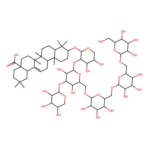 2D Structure of (4aS,6aR,6aS,6bR,8aS,10S,12aR,14bS)-10-[(2S,3R,4S,5R)-3-[(2S,3R,4S,5R,6R)-3,5-dihydroxy-4-[(2S,3R,4S,5S)-3,4,5-trihydroxyoxan-2-yl]oxy-6-[[(2R,3R,4S,5S,6R)-3,4,5-trihydroxy-6-[[(2R,3R,4S,5S,6R)-3,4,5-trihydroxy-6-[[(2R,3R,4S,5S,6R)-3,4,5-trihydroxy-6-(hydroxymethyl)oxan-2-yl]oxymethyl]oxan-2-yl]oxymethyl]oxan-2-yl]oxymethyl]oxan-2-yl]oxy-4,5-dihydroxyoxan-2-yl]oxy-2,2,6a,6b,9,9,12a-heptamethyl-1,3,4,5,6,6a,7,8,8a,10,11,12,13,14b-tetradecahydropicene-4a-carboxylic acid
