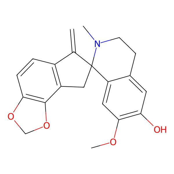 2D Structure of Spiro(7H-indeno(4,5-d)-1,3-dioxole-7,1'(2'H)-isoquinolin)-6'-ol, 3',4',6,8-tetrahydro-7'-methoxy-2'-methyl-6-methylene-, (S)-