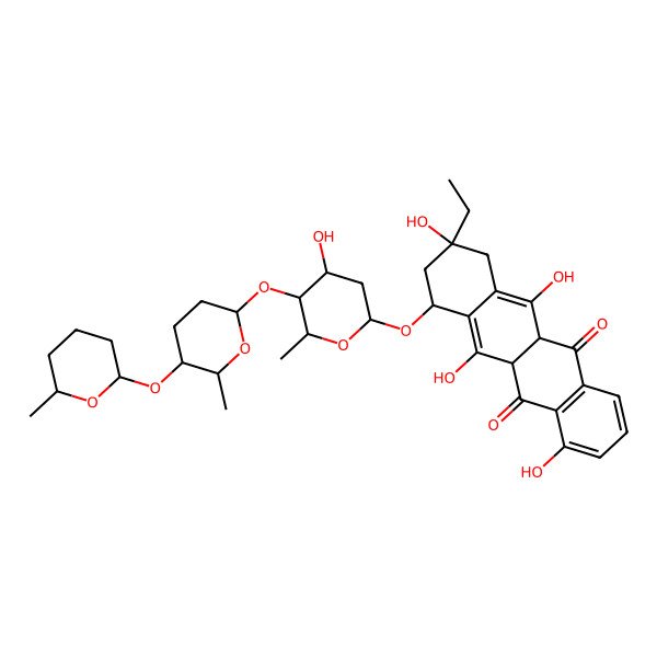 2D Structure of (9S)-9-ethyl-4,6,9,11-tetrahydroxy-7-[4-hydroxy-6-methyl-5-[6-methyl-5-(6-methyloxan-2-yl)oxyoxan-2-yl]oxyoxan-2-yl]oxy-7,8,10,11a-tetrahydro-5aH-tetracene-5,12-dione
