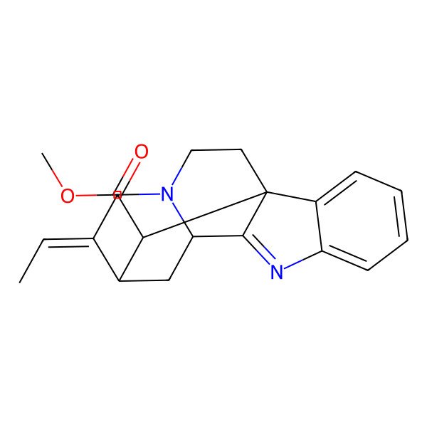 2D Structure of methyl (1S,10R,12S,13E,18R)-13-ethylidene-8,15-diazapentacyclo[10.5.1.01,9.02,7.010,15]octadeca-2,4,6,8-tetraene-18-carboxylate