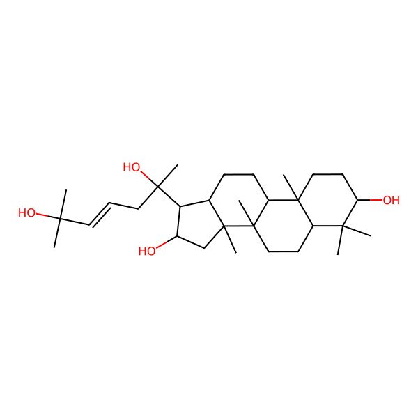 2D Structure of 17-(2,6-dihydroxy-6-methylhept-4-en-2-yl)-4,4,8,10,14-pentamethyl-2,3,5,6,7,9,11,12,13,15,16,17-dodecahydro-1H-cyclopenta[a]phenanthrene-3,16-diol
