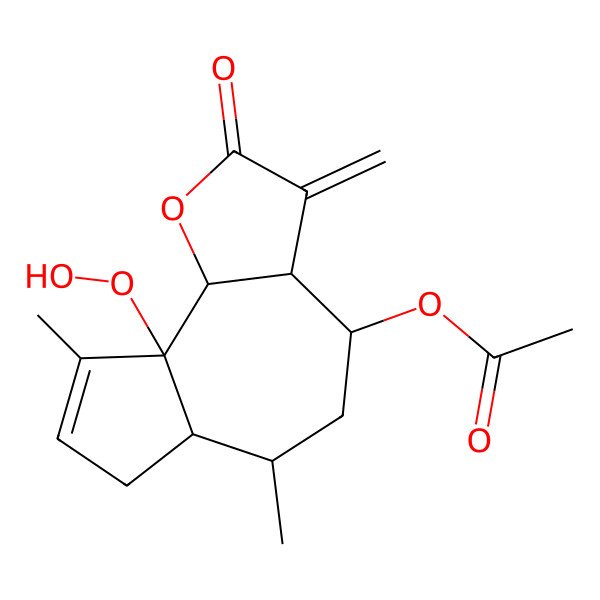 2D Structure of [(3aR,4S,6S,6aS,9aS,9bR)-9a-hydroperoxy-6,9-dimethyl-3-methylidene-2-oxo-4,5,6,6a,7,9b-hexahydro-3aH-azuleno[4,5-b]furan-4-yl] acetate