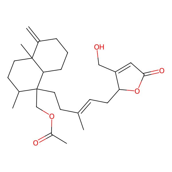 2D Structure of [(1S,2S,4aS,8aR)-1-[(E)-5-[(2R)-3-(hydroxymethyl)-5-oxo-2H-furan-2-yl]-3-methylpent-3-enyl]-2,4a-dimethyl-5-methylidene-3,4,6,7,8,8a-hexahydro-2H-naphthalen-1-yl]methyl acetate