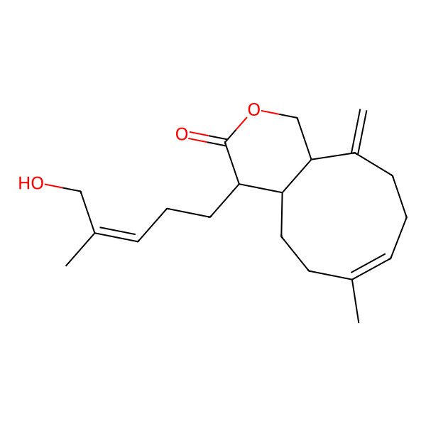 2D Structure of (4S,4aS,7Z,11aR)-4-[(E)-5-hydroxy-4-methylpent-3-enyl]-7-methyl-11-methylidene-1,4,4a,5,6,9,10,11a-octahydrocyclonona[c]pyran-3-one