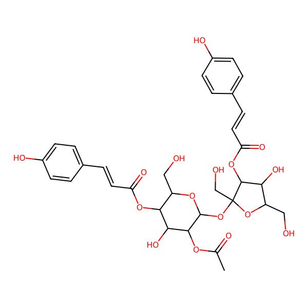 2D Structure of [(2R,3S,4S,5R,6R)-5-acetyloxy-4-hydroxy-6-[(2S,3S,4R,5R)-4-hydroxy-2,5-bis(hydroxymethyl)-3-[(E)-3-(4-hydroxyphenyl)prop-2-enoyl]oxyoxolan-2-yl]oxy-2-(hydroxymethyl)oxan-3-yl] (E)-3-(4-hydroxyphenyl)prop-2-enoate