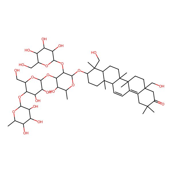 2D Structure of 10-[4-[3,4-dihydroxy-6-(hydroxymethyl)-5-(3,4,5-trihydroxy-6-methyloxan-2-yl)oxyoxan-2-yl]oxy-5-hydroxy-6-methyl-3-[3,4,5-trihydroxy-6-(hydroxymethyl)oxan-2-yl]oxyoxan-2-yl]oxy-4a,9-bis(hydroxymethyl)-2,2,6a,6b,9,12a-hexamethyl-4,5,6,6a,7,8,8a,10,11,12-decahydro-1H-picen-3-one