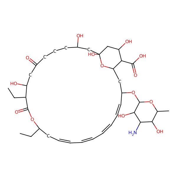 2D Structure of (1R,3S,9R,10S,13R,15E,17E,19E,21E,23R,25S,26R,27S)-23-[(2R,3S,4S,5S,6R)-4-amino-3,5-dihydroxy-6-methyloxan-2-yl]oxy-10,13-diethyl-1,3,9,27-tetrahydroxy-7,11-dioxo-12,29-dioxabicyclo[23.3.1]nonacosa-15,17,19,21-tetraene-26-carboxylic acid