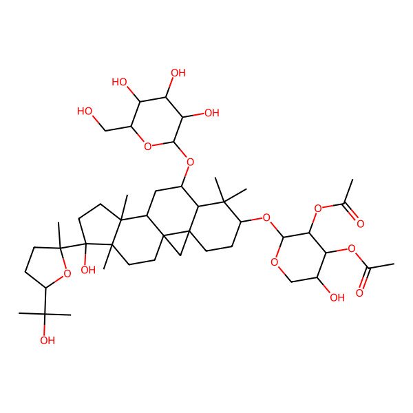 2D Structure of [(2S,3R,4S,5R)-3-acetyloxy-5-hydroxy-2-[[(1S,3R,6S,8R,9S,11S,12S,15S,16S)-15-hydroxy-15-[(2R,5S)-5-(2-hydroxypropan-2-yl)-2-methyloxolan-2-yl]-7,7,12,16-tetramethyl-9-[(2R,3R,4S,5S,6R)-3,4,5-trihydroxy-6-(hydroxymethyl)oxan-2-yl]oxy-6-pentacyclo[9.7.0.01,3.03,8.012,16]octadecanyl]oxy]oxan-4-yl] acetate