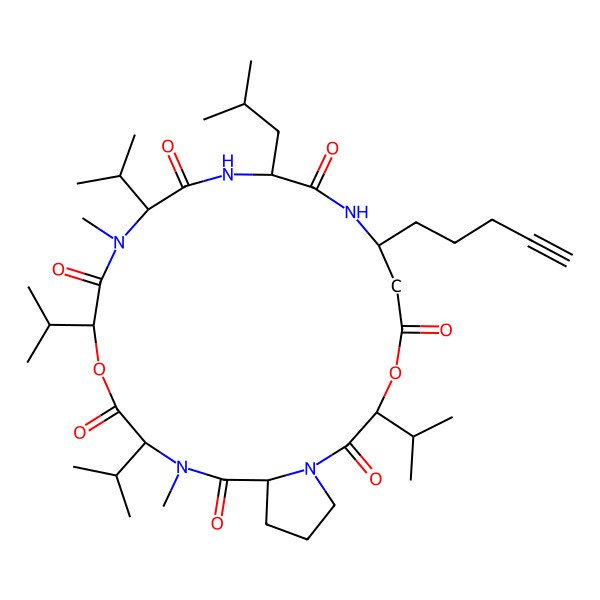 2D Structure of (3S,10S,13S,16S,19S,22S)-14,20-dimethyl-10-(2-methylpropyl)-7-pent-4-ynyl-3,13,16,19-tetra(propan-2-yl)-4,17-dioxa-1,8,11,14,20-pentazabicyclo[20.3.0]pentacosane-2,5,9,12,15,18,21-heptone