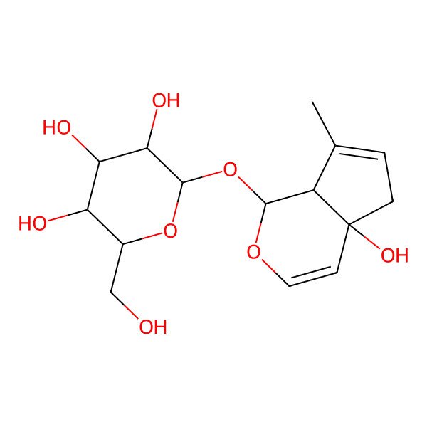 2D Structure of 2-[(4a-hydroxy-7-methyl-5,7a-dihydro-1H-cyclopenta[c]pyran-1-yl)oxy]-6-(hydroxymethyl)oxane-3,4,5-triol