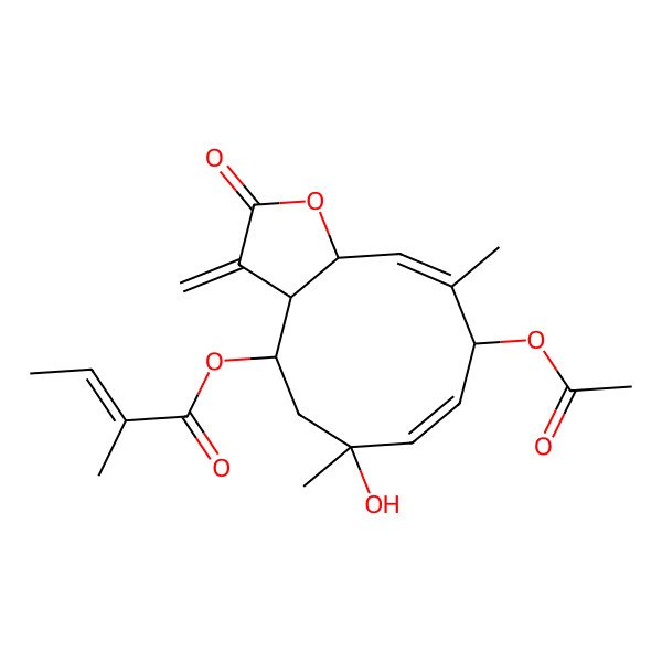 2D Structure of [(3aS,4R,6R,7E,9S,10Z,11aS)-9-acetyloxy-6-hydroxy-6,10-dimethyl-3-methylidene-2-oxo-4,5,9,11a-tetrahydro-3aH-cyclodeca[b]furan-4-yl] (Z)-2-methylbut-2-enoate