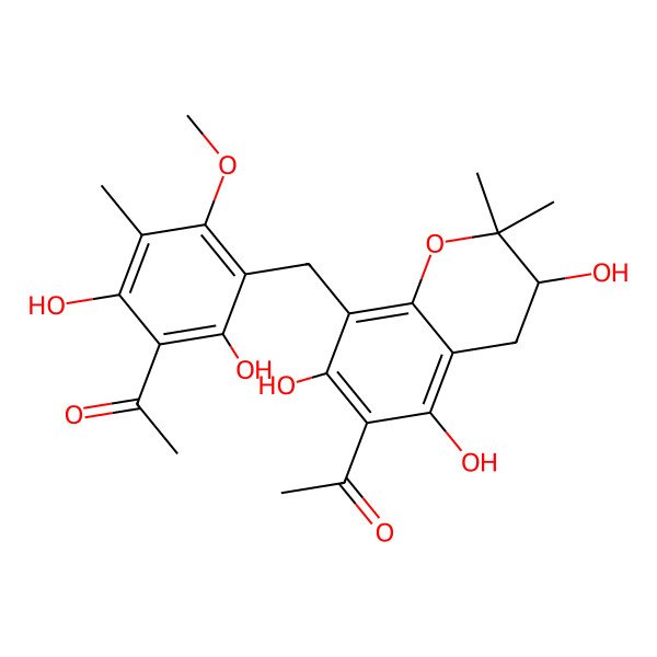 2D Structure of 1-[3-[[(3R)-6-acetyl-3,5,7-trihydroxy-2,2-dimethyl-3,4-dihydrochromen-8-yl]methyl]-2,6-dihydroxy-4-methoxy-5-methylphenyl]ethanone