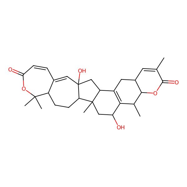 2D Structure of (1R,2S,5R,13R,15R,18S,23S,24S,26R)-13,26-dihydroxy-1,6,6,20,24-pentamethyl-7,22-dioxahexacyclo[13.12.0.02,13.05,11.016,25.018,23]heptacosa-9,11,16(25),19-tetraene-8,21-dione