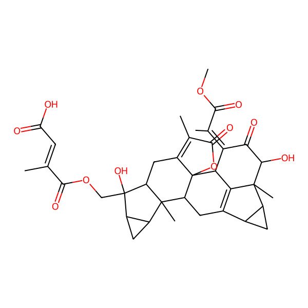 2D Structure of (E)-4-[[(1R,2S,8R,9S,10S,12R,13R,14S,17S,19R,20S,21R)-9,21-dihydroxy-23-(1-methoxy-1-oxopropan-2-ylidene)-5,13,20-trimethyl-4,22-dioxo-3-oxaoctacyclo[14.7.1.02,6.02,14.08,13.010,12.017,19.020,24]tetracosa-5,16(24)-dien-9-yl]methoxy]-3-methyl-4-oxobut-2-enoic acid