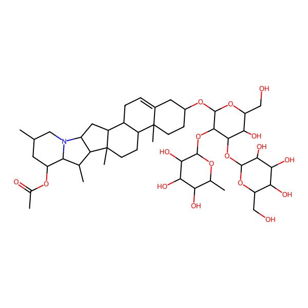 2D Structure of [(1S,2S,7S,10R,11S,14S,15R,16S,17S,18S,20S,23S)-7-[(2R,3R,4S,5S,6R)-5-hydroxy-6-(hydroxymethyl)-4-[(2S,3R,4S,5S,6R)-3,4,5-trihydroxy-6-(hydroxymethyl)oxan-2-yl]oxy-3-[(2S,3R,4R,5R,6S)-3,4,5-trihydroxy-6-methyloxan-2-yl]oxyoxan-2-yl]oxy-10,14,16,20-tetramethyl-22-azahexacyclo[12.10.0.02,11.05,10.015,23.017,22]tetracos-4-en-18-yl] acetate