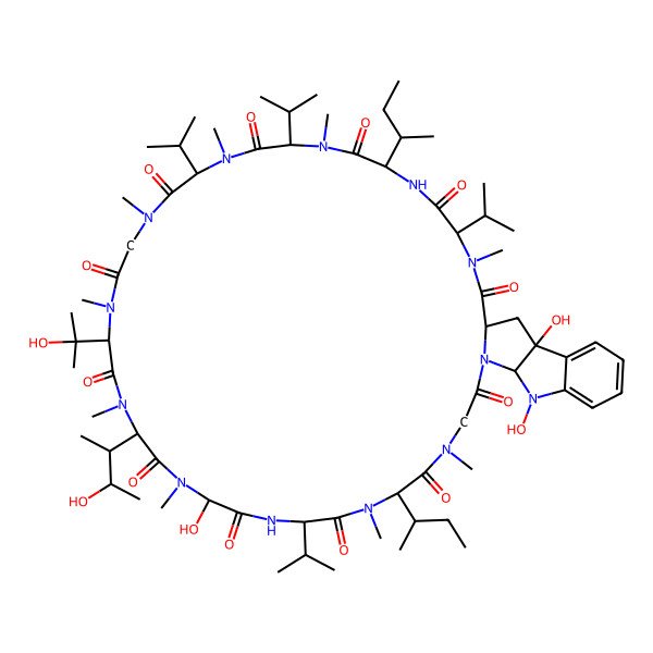 2D Structure of 7,31-Di(butan-2-yl)-25,38,45-trihydroxy-22-(3-hydroxybutan-2-yl)-19-(2-hydroxypropan-2-yl)-3,9,12,15,18,21,24,30,33-nonamethyl-4,10,13,28-tetra(propan-2-yl)-3,6,9,12,15,18,21,24,27,30,33,36,38-tridecazatetracyclo[34.10.0.037,45.039,44]hexatetraconta-39,41,43-triene-2,5,8,11,14,17,20,23,26,29,32,35-dodecone
