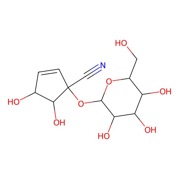 2D Structure of (1R,4R,5S)-4,5-dihydroxy-1-[(2R,3R,4S,5S,6R)-3,4,5-trihydroxy-6-(hydroxymethyl)oxan-2-yl]oxycyclopent-2-ene-1-carbonitrile