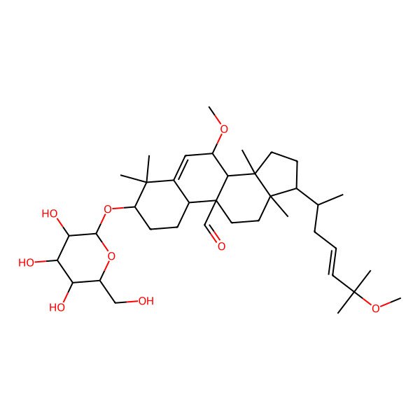 2D Structure of 7-methoxy-17-(6-methoxy-6-methylhept-4-en-2-yl)-4,4,13,14-tetramethyl-3-[3,4,5-trihydroxy-6-(hydroxymethyl)oxan-2-yl]oxy-2,3,7,8,10,11,12,15,16,17-decahydro-1H-cyclopenta[a]phenanthrene-9-carbaldehyde