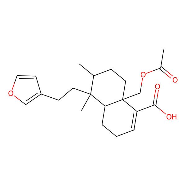 2D Structure of (4aR,5S,6R,8aS)-8a-(acetyloxymethyl)-5-[2-(furan-3-yl)ethyl]-5,6-dimethyl-3,4,4a,6,7,8-hexahydronaphthalene-1-carboxylic acid