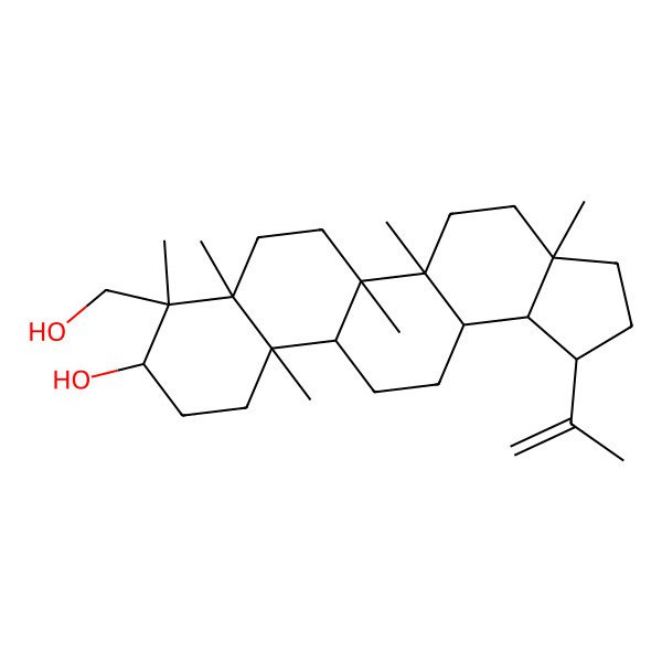 2D Structure of (1R,3aR,5aR,5bR,7aR,8R,9S,11aR,11bS,13aR,13bR)-8-(hydroxymethyl)-3a,5a,5b,7a,8,11a-hexamethyl-1-prop-1-en-2-yl-2,3,4,5,6,7,9,10,11,11b,12,13,13a,13b-tetradecahydro-1H-cyclopenta[a]chrysen-9-ol