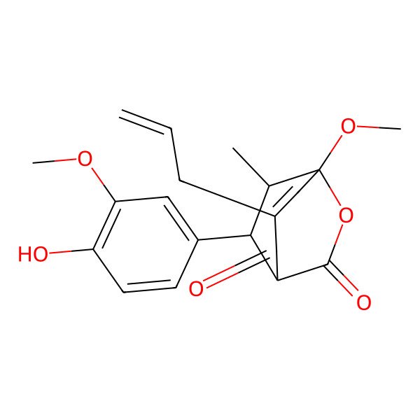 2D Structure of (1R,5S,8R,9R)-8-(4-hydroxy-3-methoxyphenyl)-5-methoxy-9-methyl-3-prop-2-enyl-6-oxabicyclo[3.2.2]non-3-ene-2,7-dione