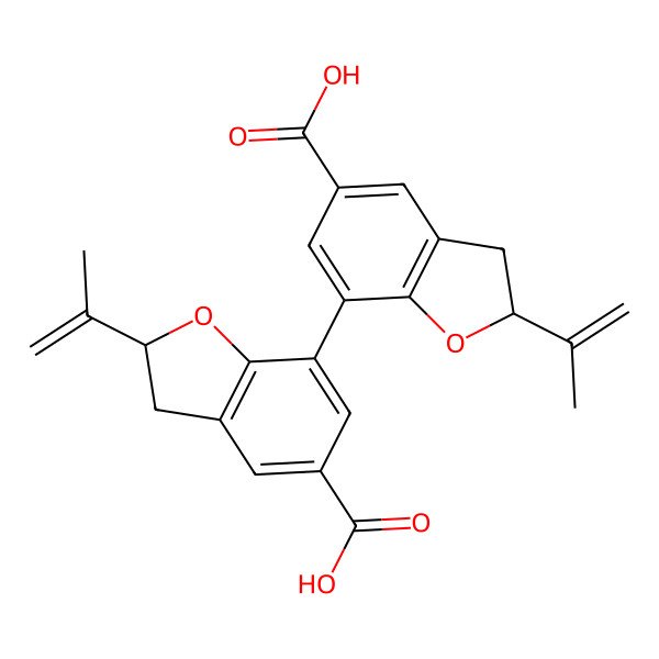 2D Structure of 7-(5-Carboxy-2-prop-1-en-2-yl-2,3-dihydro-1-benzofuran-7-yl)-2-prop-1-en-2-yl-2,3-dihydro-1-benzofuran-5-carboxylic acid
